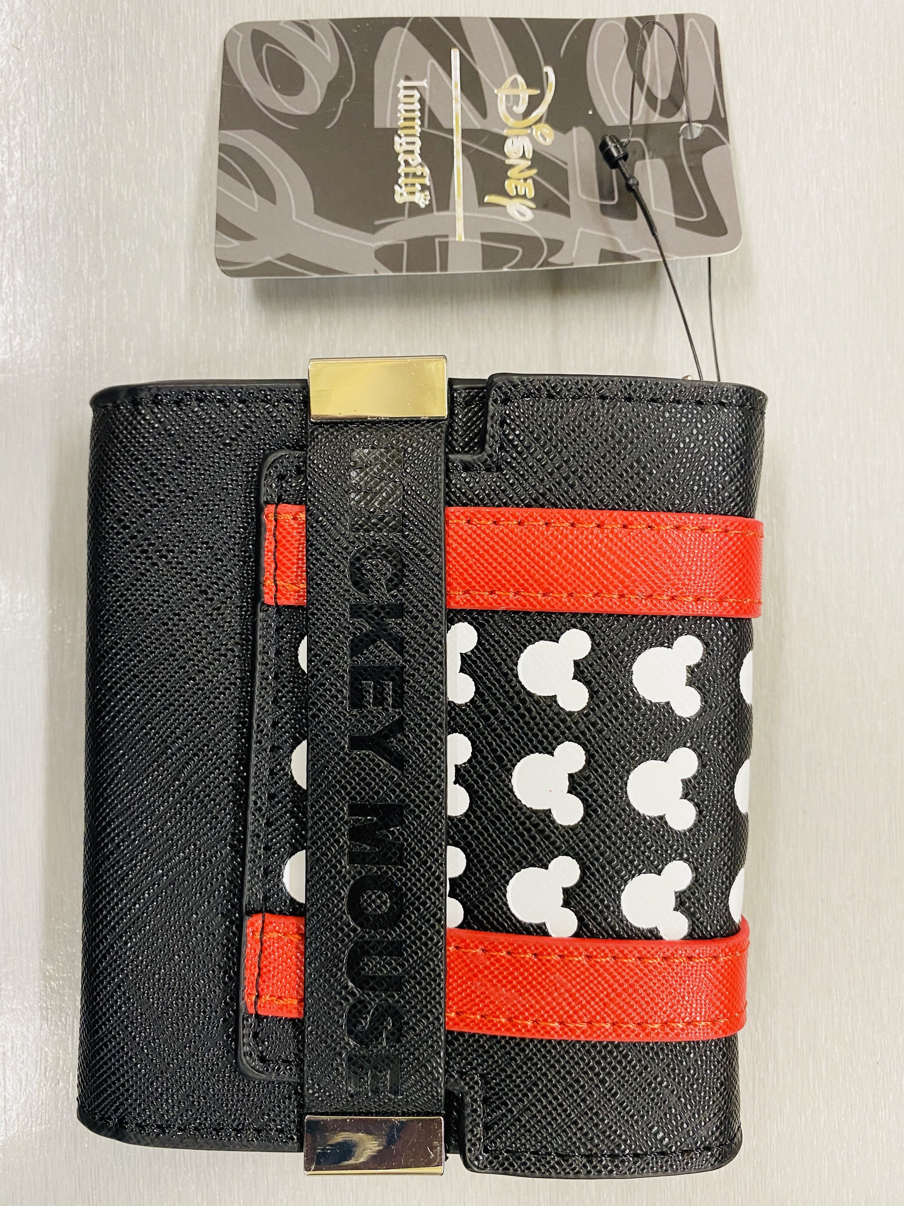 loungefly x mickey blk red trifold wallet