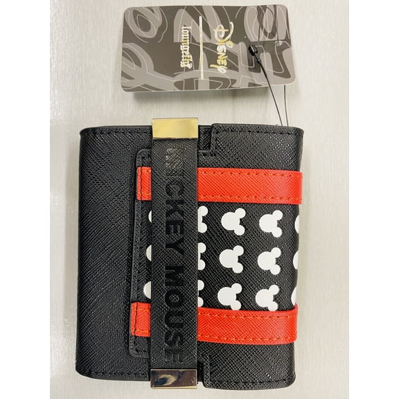 Loungefly Disney Mickey Mouse Black Red Faux Leather Trifold Wallet WDWA0880