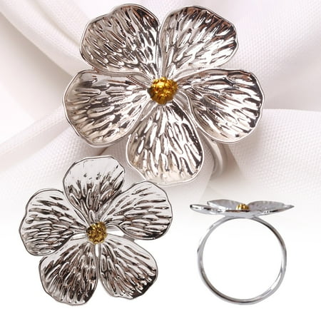 

Flower Napkin Ring Alloy Ring For Cloth Napkin Holder Silver Napkin Holder with Flower Design Painted Napkin Ring White Oil Flower Plant Napkin Ring Buckle Five Petal