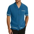thumbnail image 2 of SGFCWSX Mens Short Sleeve Button Down Shirts, Men's Breathable Knit Button Up Shirt with Chest Pocket Blue Size L, 2 of 9