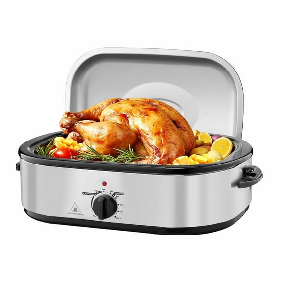 14QT Roaster Oven, Electric Turkey Roaster Pan 150-450°F, Self-Basting, Rack & Defrost, Large Capacity for 18lb Turkey, Holiday & Family Meals