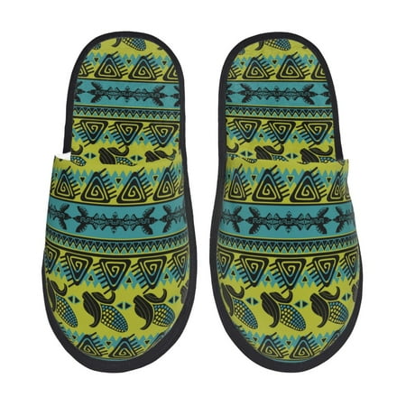 Balery Teal Vintage Corn Pattern Slient Indoor Furry Fleece Comfort House Shoes Soft Non-Slip Home Shoes Cotton slippers House Slippers-- Large