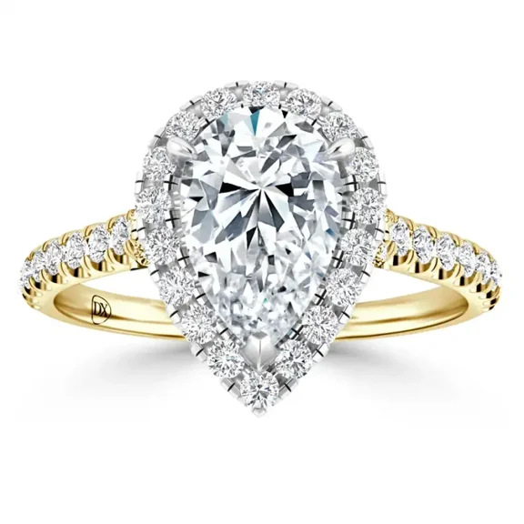 OM-RE Pear Cut Diamond Solitaire Engagement Ring in 10k Gold, 1 ct