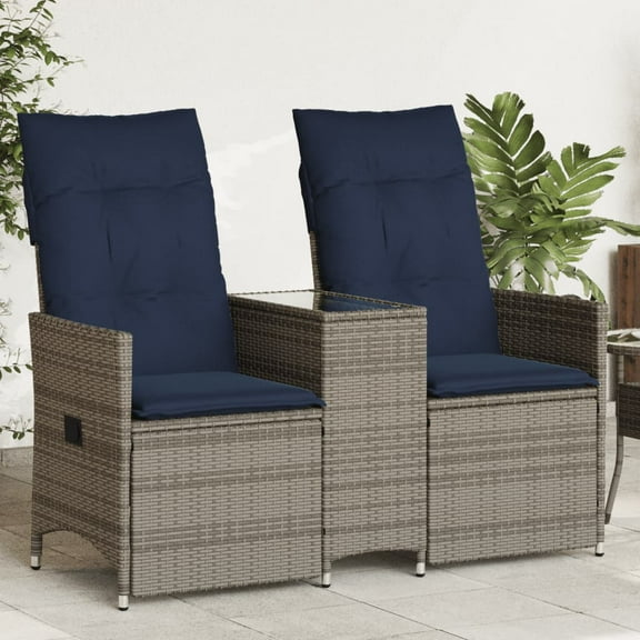 vidaXL Reclining Patio Sofa 2-Seater with Table Gray Poly Rattan