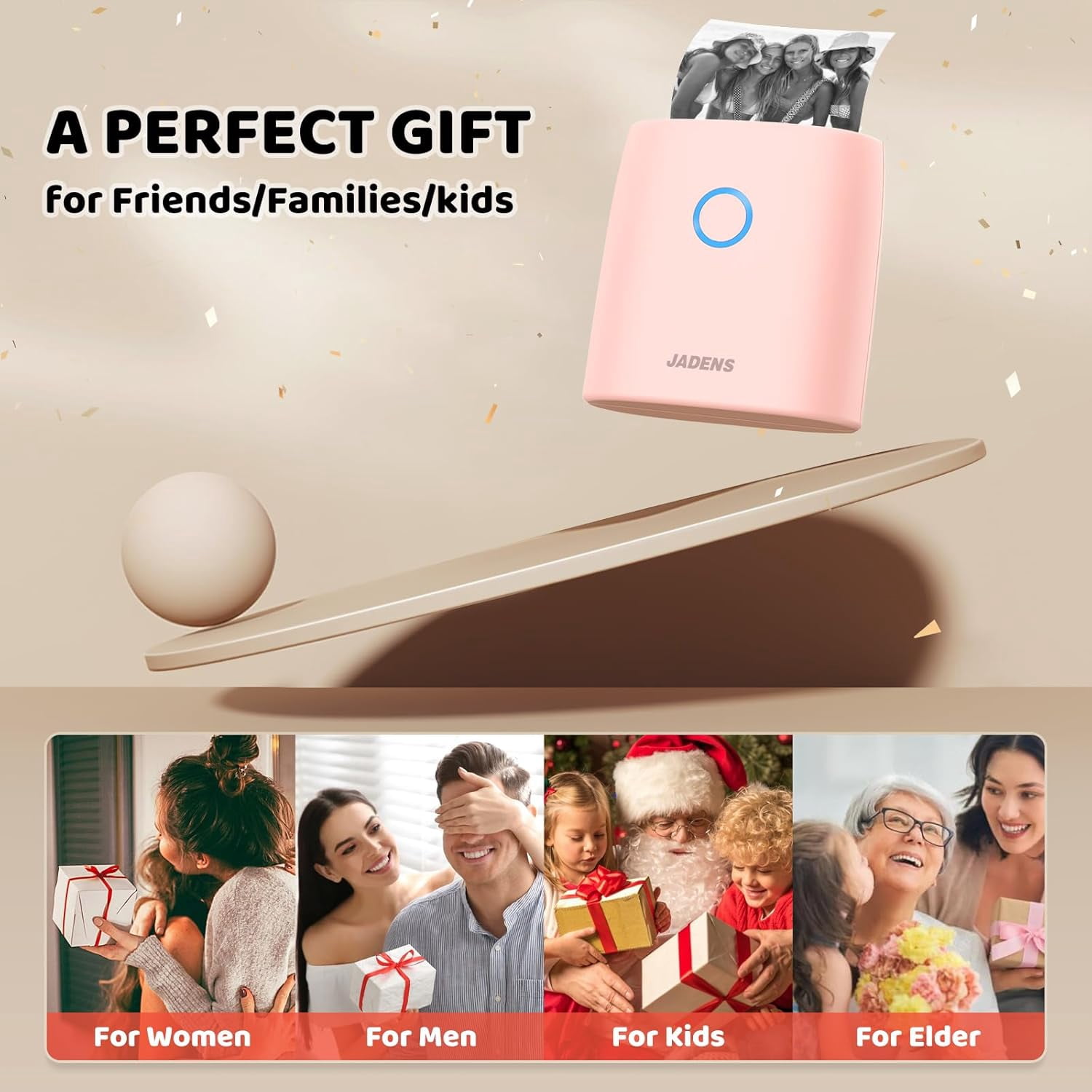 JADENS School Supplies Portable Thermal Mini Sticker Printer, 2 Inch Pocket Wireless Bluetooth Label Printer Compatible with iOS&Android for Study Notes,Learning Assistance, Journal, Gift