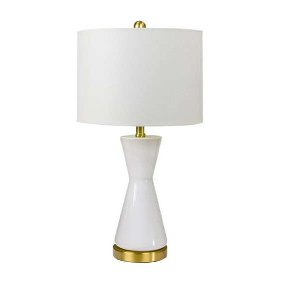 Elma 24 Inch Table Lamp Set of 2 - Hourglass Stand - Gold Trim - Glass - White