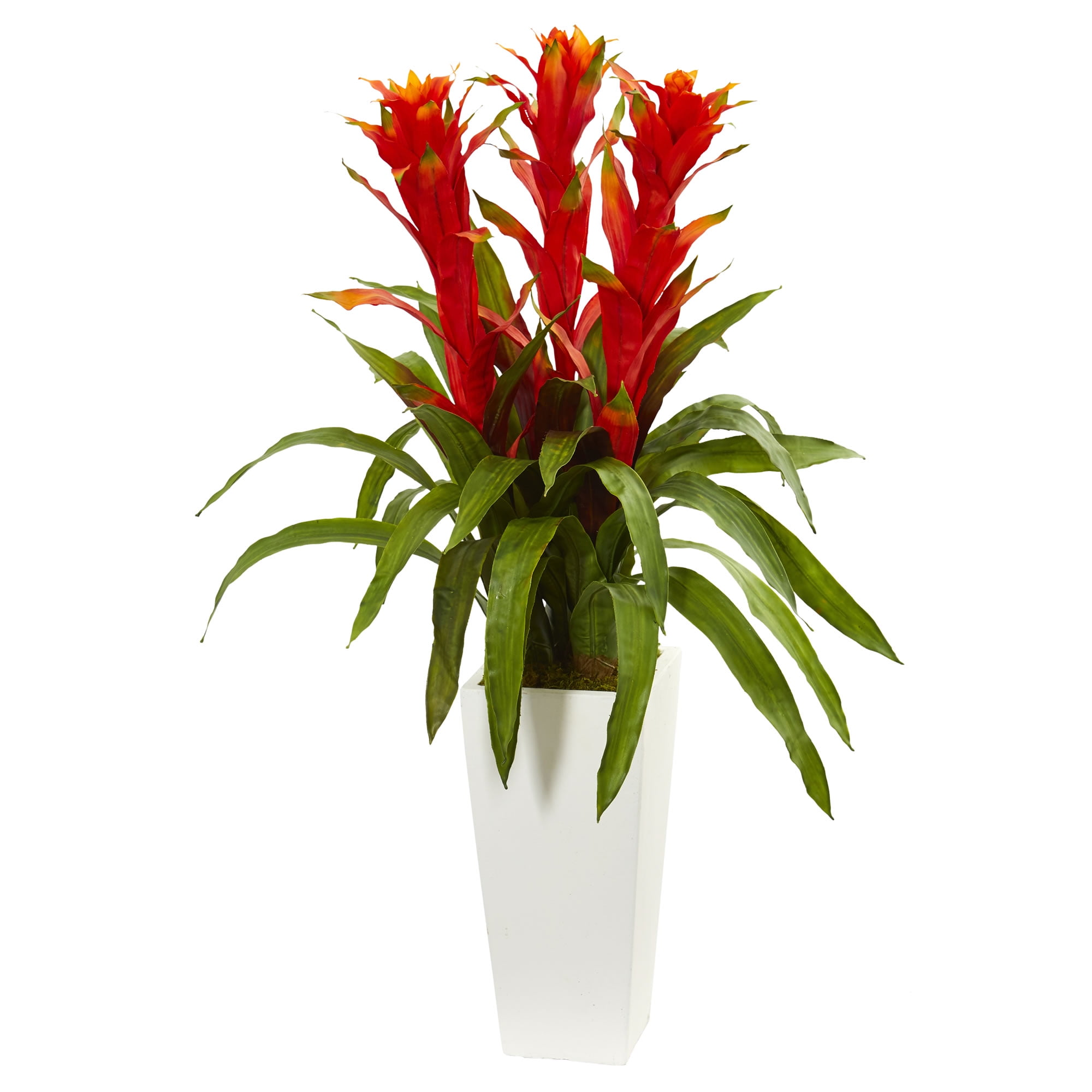 Nearly Natural Bromeliad Artificial Plant in White Tower