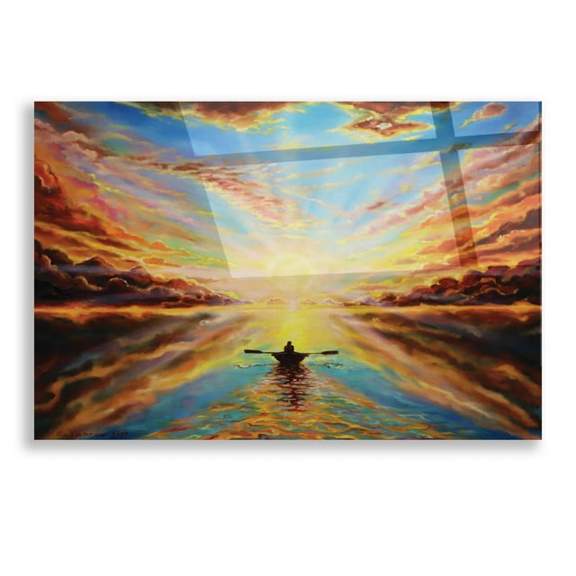 Epic Art 'Boat Sunset ' by Jan Kasparec, Acrylic Glass Wall Art, 16"x12"