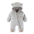 thumbnail image 6 of mgoYE Baby Newborn Baby Bear Outfit With Fold-Over Mittens Footies Thin Fleece Romper Hooded Jumpsuit Winter Coat Girls Boys(Grey,3-6 Months), 6 of 9