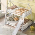 thumbnail image 3 of JERFIT Twin Over Queen House Bunk Bed with Climbing Ladder & Nets, Play Structure, White, Solid Wood & MDF Frame for Space Saving, 3 of 10