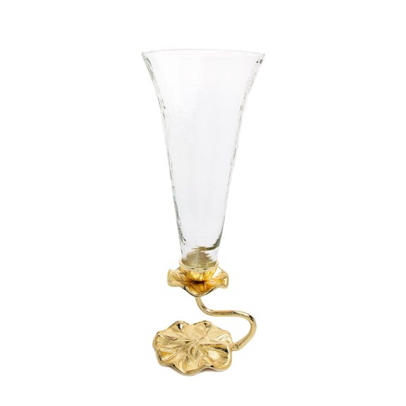 Classic Touch 17.75" Glass Vase With Gold Lotus Flower Design