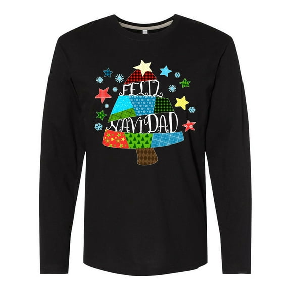 Inktastic Feliz Navidad Patchwork Tree Quilting Long Sleeve T-Shirt