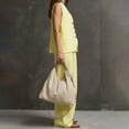 thumbnail image 4 of NMMUED Women's Linen 2 Piece Outfits Summer Vest Suit Sets Wide Leg Pants Business Casual Vacation Work Sets Light Yellow L, 4 of 7