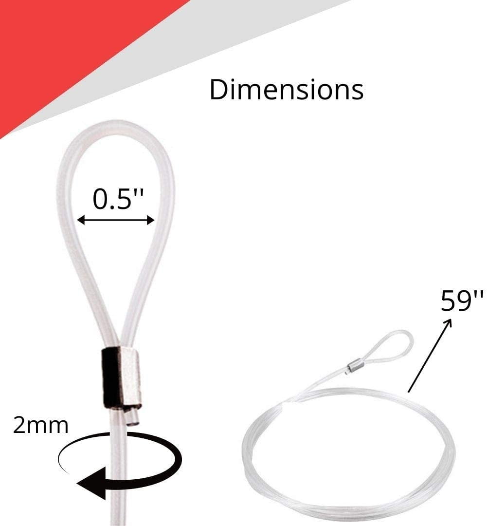 STAS Looped End Cord Clear Nylon - 10 pack  Perlon Picture Cable Wire For Picture Hanging Hooks and Picture Rails 59" length, 2mm diameter