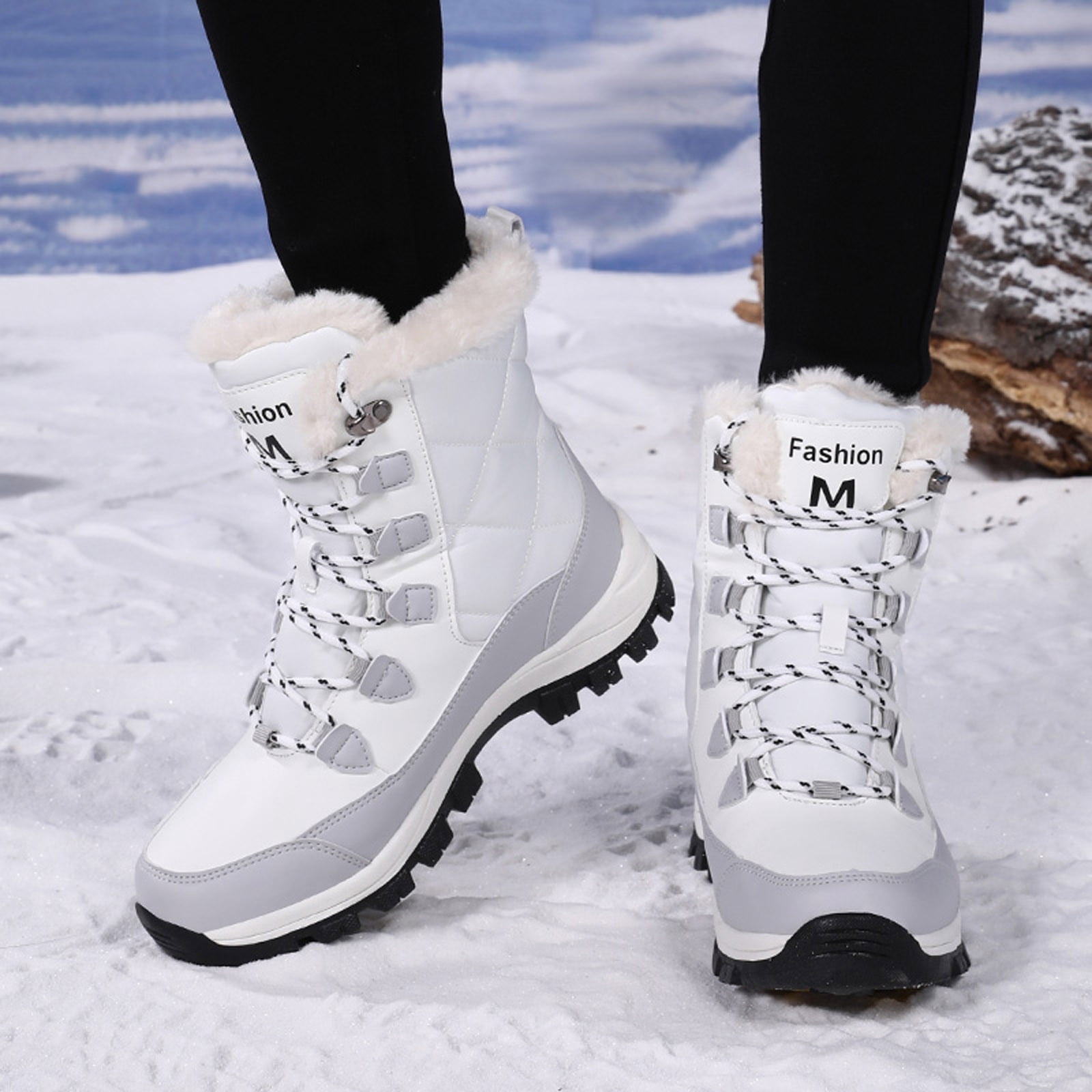 Gyexs Mens Snow Boots Size 13, Womens Winter Shoes Wide Width, Orthotic Technology, Lace-Up, Chukka, Snip Toe, Women's Fashion, White, Size 7.5