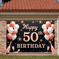 thumbnail image 5 of Rose Gold Happy 50th Birthday Banner White Balloons 50th Birthday Display Golden Sparkles Crown Design Birthday Celebration Backdrop for 50th Birthday Party Milestone Celebration Indoor Decoration, 5 of 9