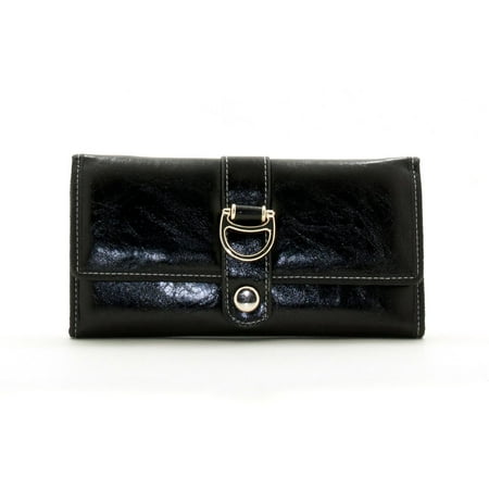 JUVITUS BLACK FAUX LEATHER RHINESTONE STUDDED WALLET CLUTCH PURSE