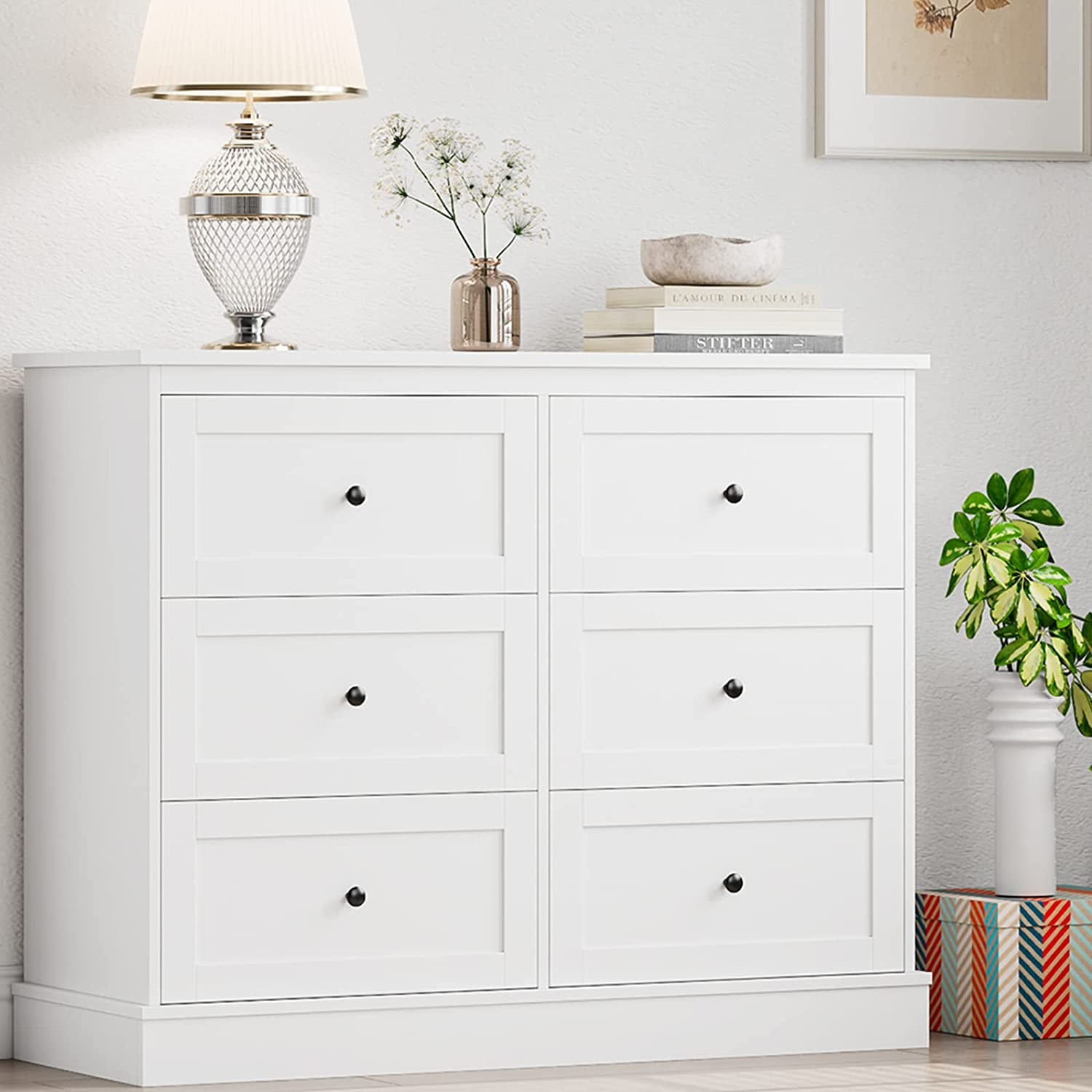 White Dresser, 6 Drawer Dresser for Bedroom, Modern White Dresser