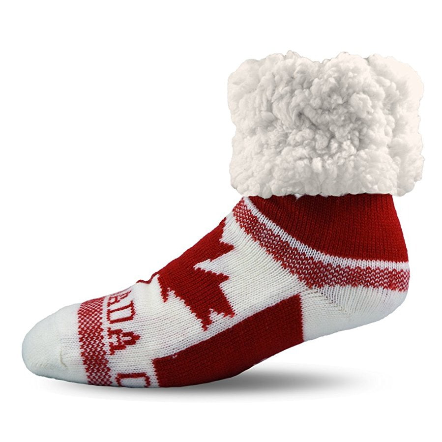 Pudus Pudus Brand Slipper Socks Canada Retro Red White One Size