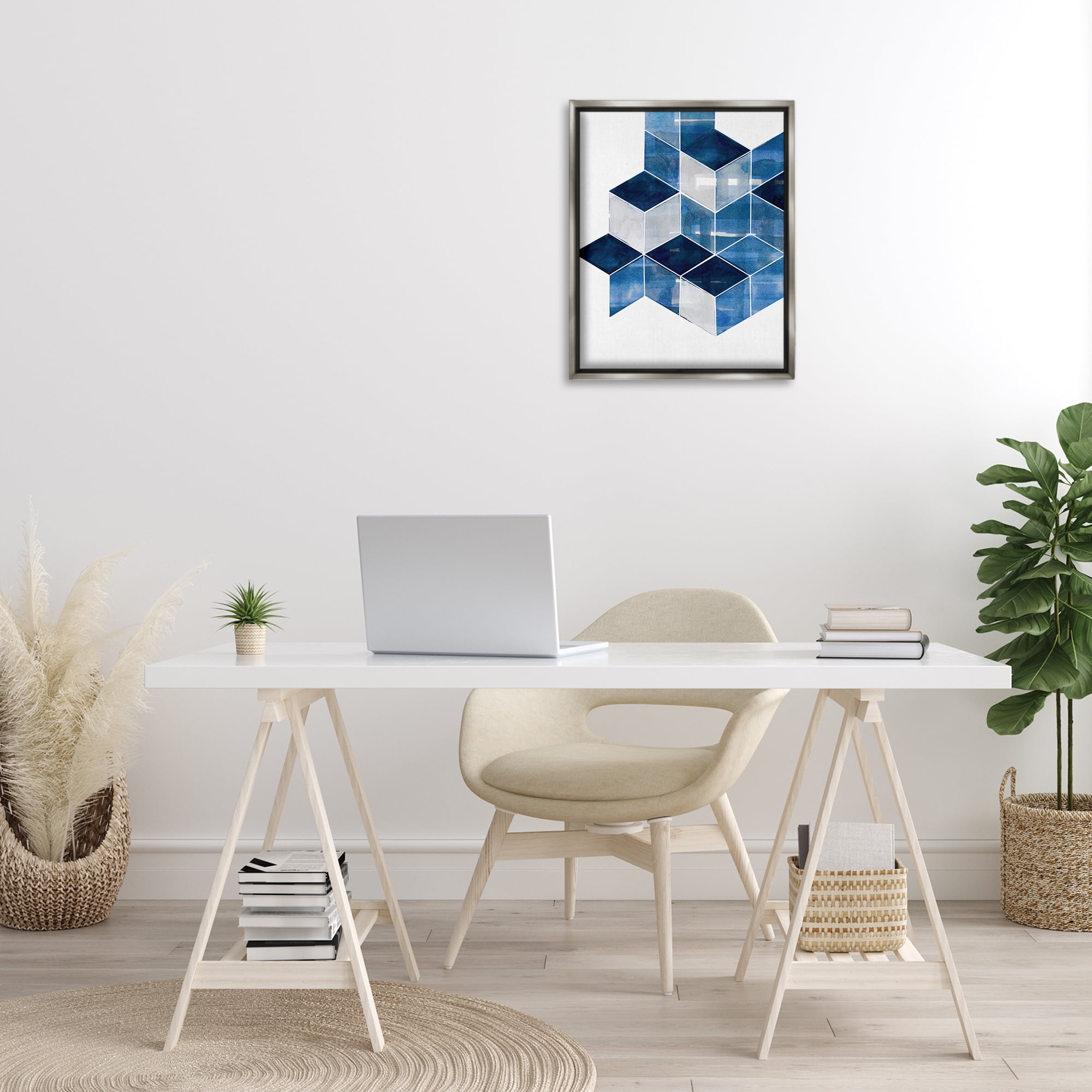 Stupell Industries Stacked Geometric Cubes Abstract Painting Gray Floater Framed Canvas Art Print Wall Art, 17 x 21
