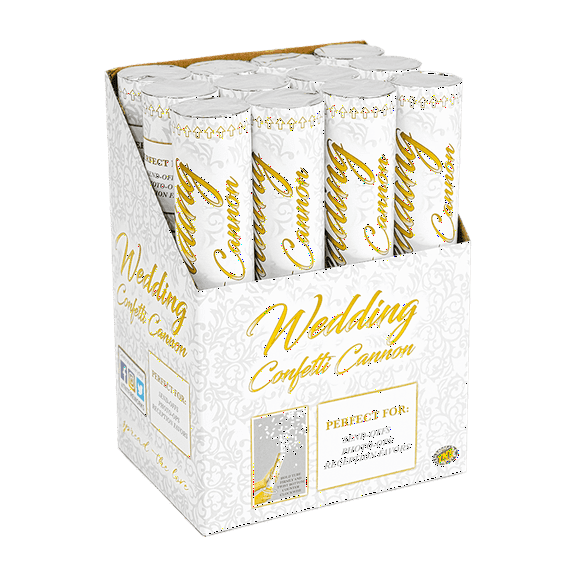 TNT Fireworks, White Wedding Confetti Cannon 12 Pack, 12 Cannons and Decorative Box, Party Favors
