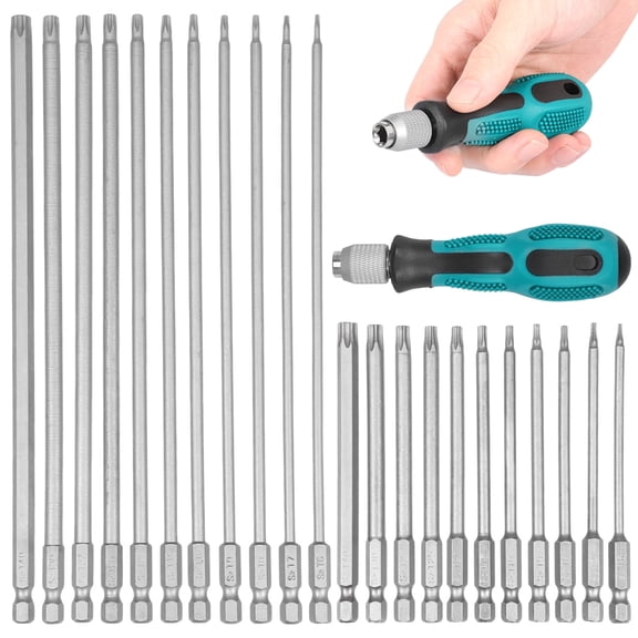 TMWEFUSC 23Pcs Security Torx Screwdriver Bit Set Magnetic Star Screwdriver Drill Bit S2 Steel 1/4 Hex Shank Torque Tamper Proof Screwdriver With Handle T6-T40, 4 Inch 7.9 Inch Length