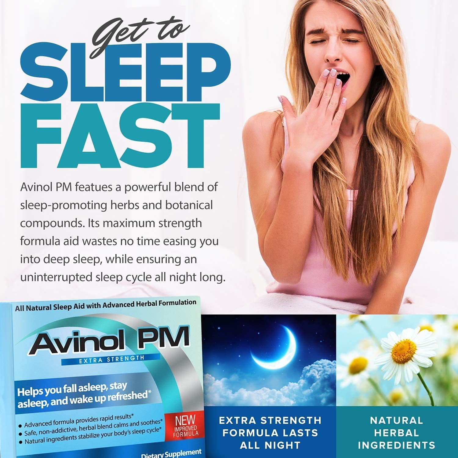 Avinol PM Extra Strength and Dream Elements Sleep Mask | All-in-One Natural Sleep Aid (30 ct) - 100% Pure Mulberry Silk Eye Mask