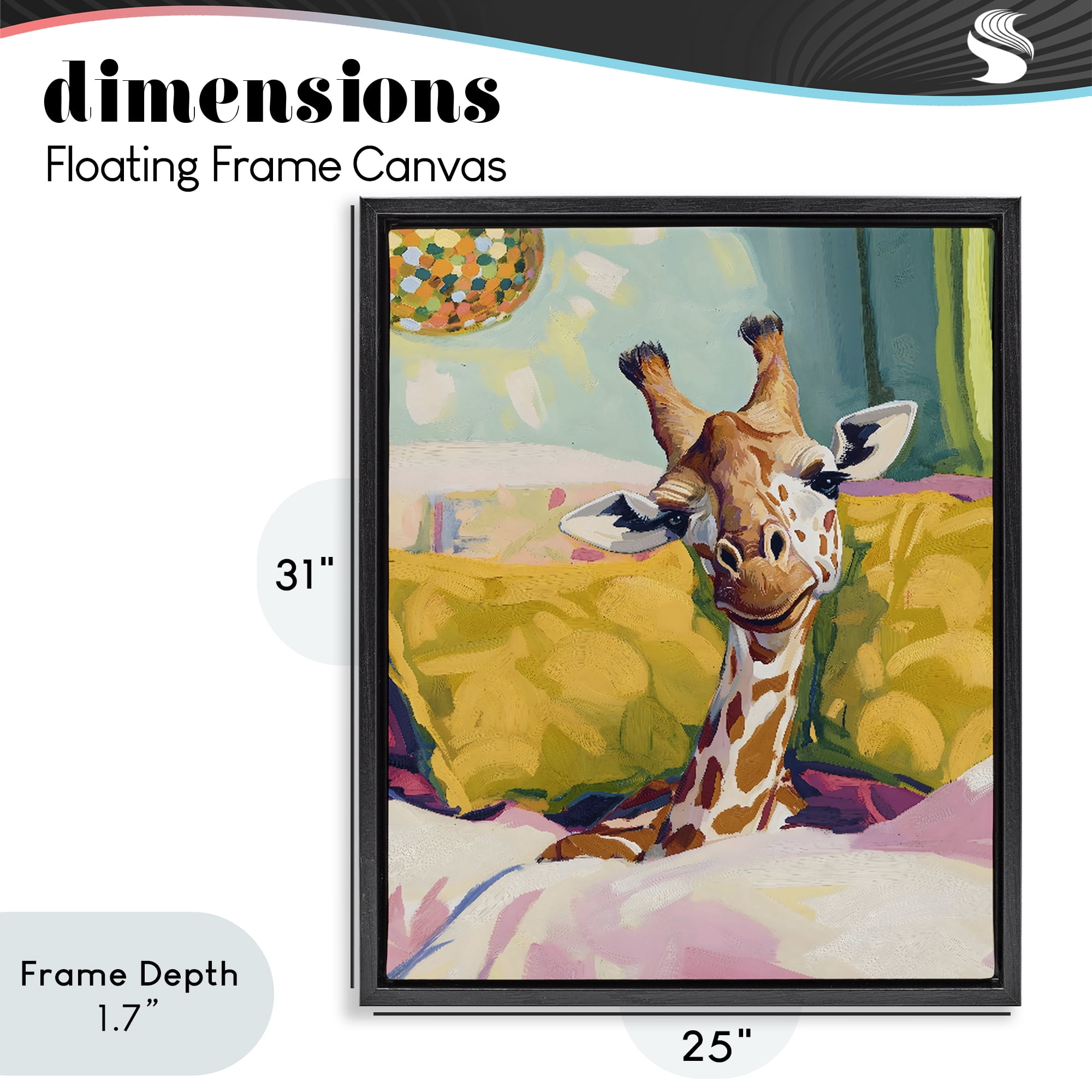 Stupell Industries Cozy Giraffe in Bed Black Framed Floater Canvas Wall Art, design by The Prints Vibe