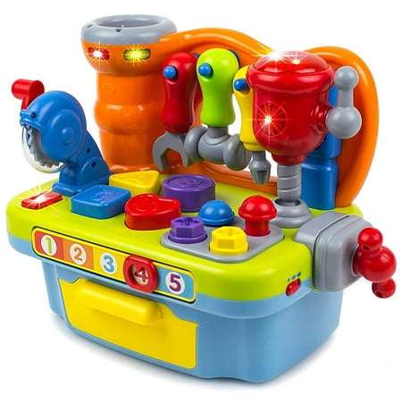Toysery Musical Learning Workbench Toy Set Great Educational Learning Toy for Teaching Colors, Shapes, Number Tools Sounds & Lights Construction Engineering Pretend Play Gift for