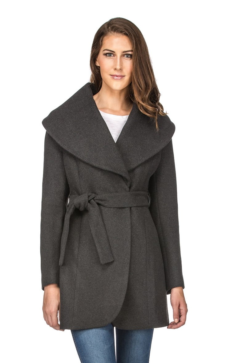 Women's Wool Blend Shawl Collar Wrap Coat - Walmart.com