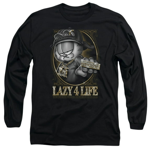 Garfield Lazy 4 Life Long Sleeve Adult 18/1 T-Shirt Black