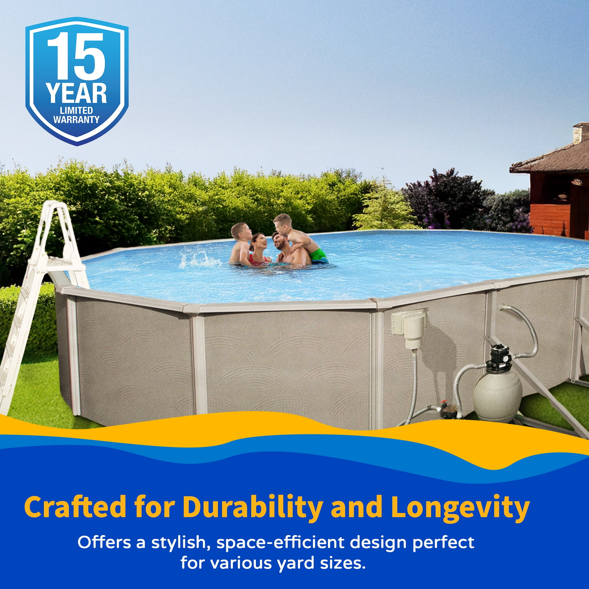 Belize 18-ft x 33-ft Oval 52-in Deep 6-in Top Rail Metal Wall Swimming Pool Package