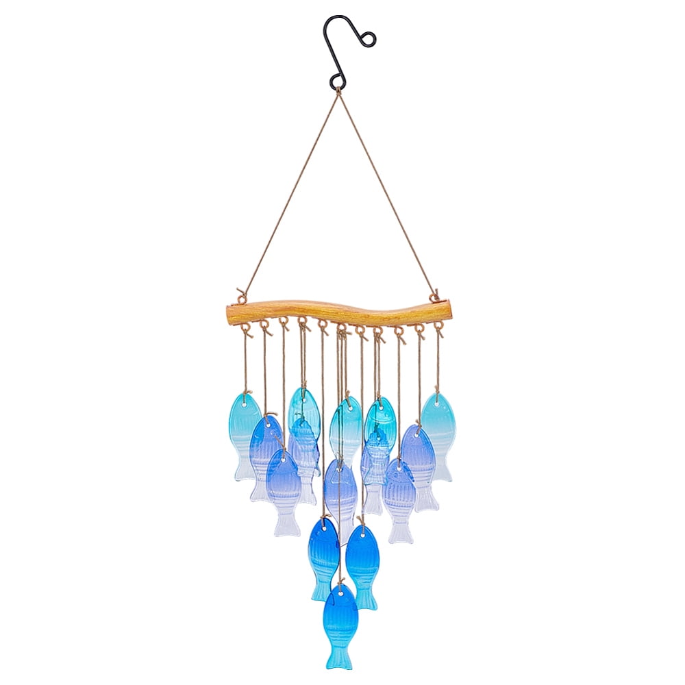 Glass Fish Tassel Wind Chimes with Iron Hook for Window Outdoor Garden Decor Dark Turquoise 550mm DIY
