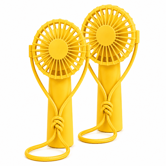 Mini Handheld Fan 2 Pack Portable Personal Fan with Lanyard Neck Wearable Travel Cooling Fan Yellow 6.5 x 4 Inch