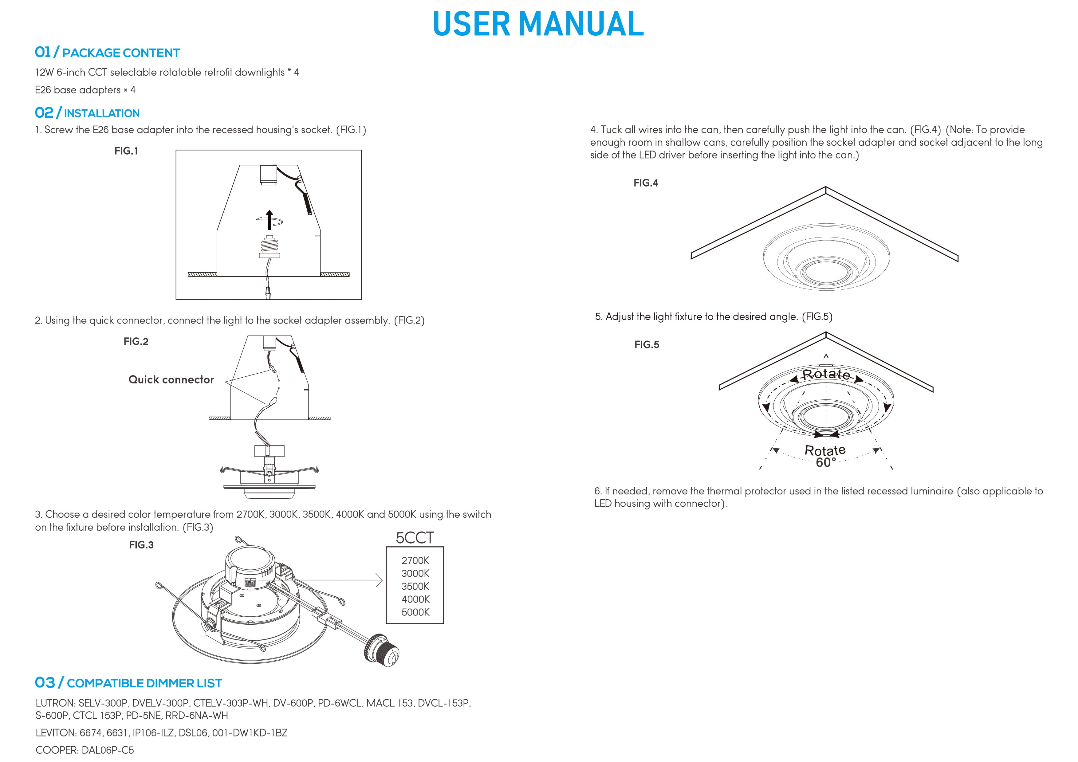 8 Pack 6" 5CCT LED Gimbal Recessed Light Dimmable, 2700K/3000K/3500K/4000K/5000K Selectable, 12W CRI90 Directional Eyeball Can Light