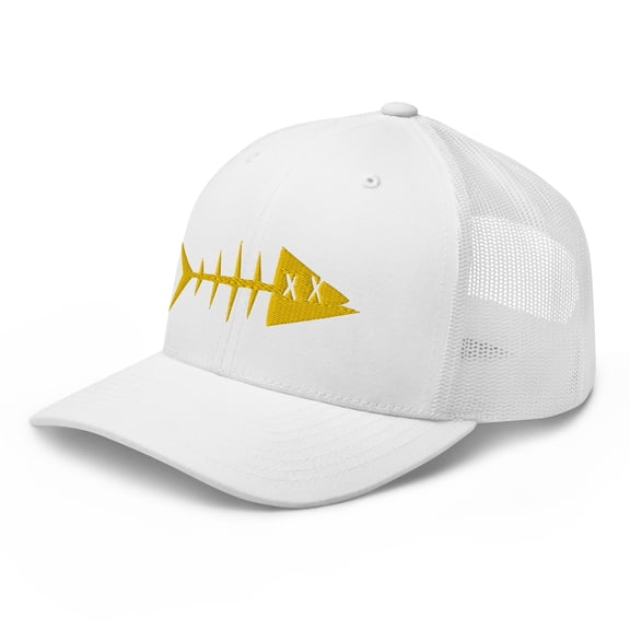 Clishirt Adult Unisex 3D Puff Embroidered Yellow Fish Adjustable White Retro Trucker Cap