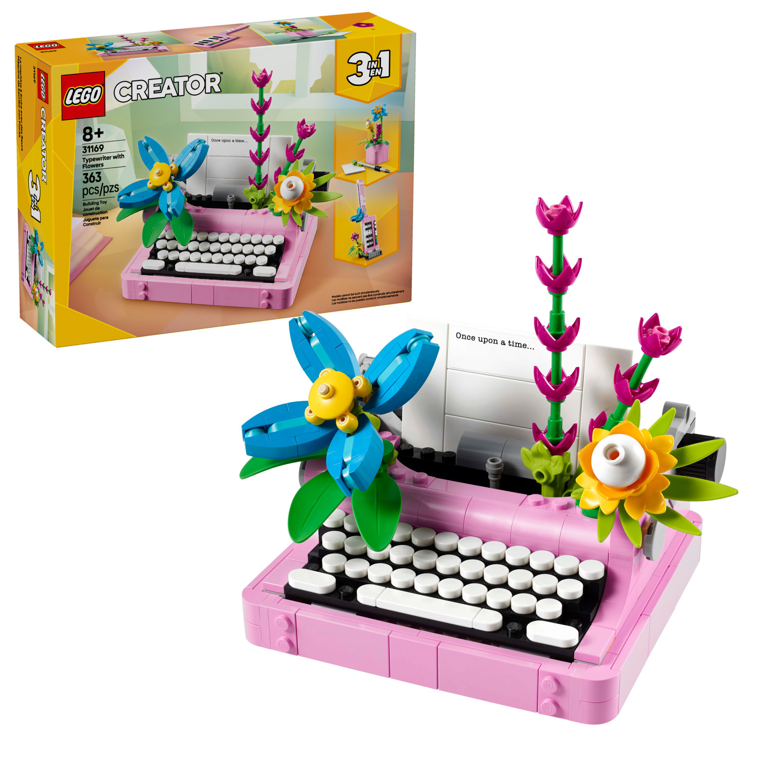 LEGO Creator 3 in 1 Typewriter with Flowers - Building Toy with 3 Building Options, Typewriter, Flowerpot with Pen & Notebook, or Keytar - Birthday Gift for Girls & Boys - 31169