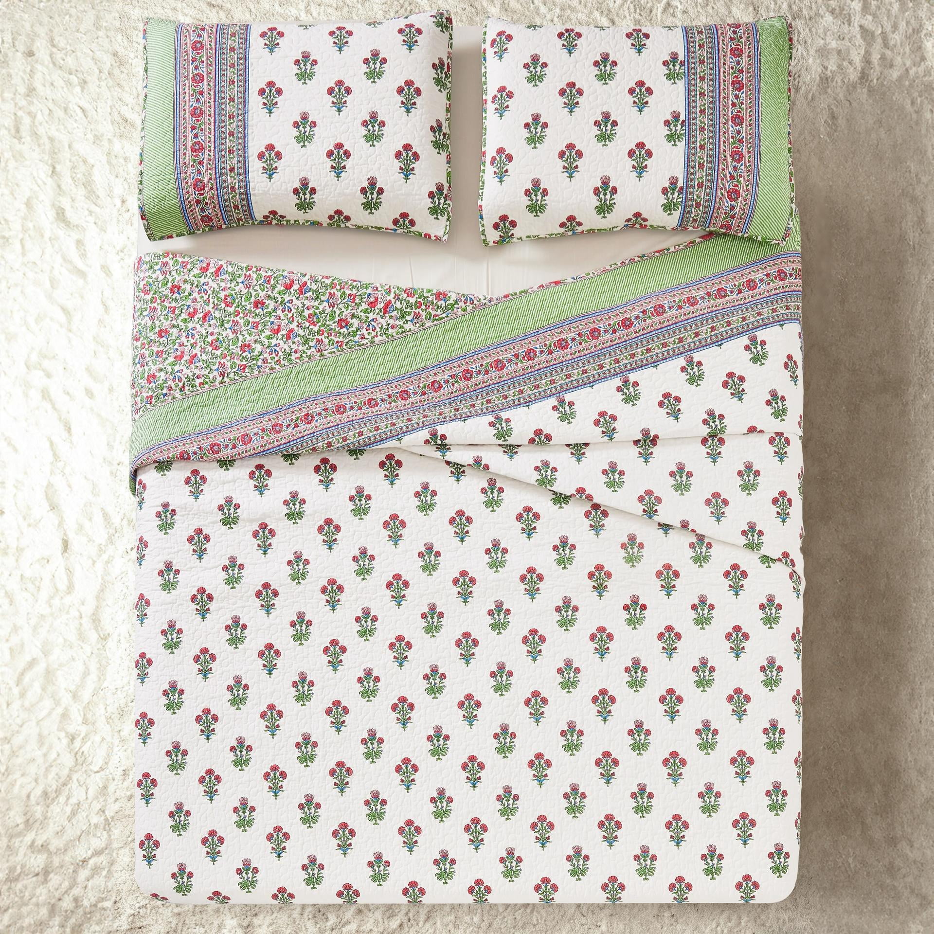 Serena Floral Cotton Reversible 3-Piece Full/Queen Quilt Set - Multi, All Ages