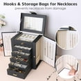 thumbnail image 4 of Kendal Jewelry Box, 6-Layer Jewelry Storage Organizer for Necklace Bracelet Rings Watch, 10.2"x8.2"x6" Classic Black PU Leather 5 Drawers Large Storage Capacity with Mirror, 4 of 5