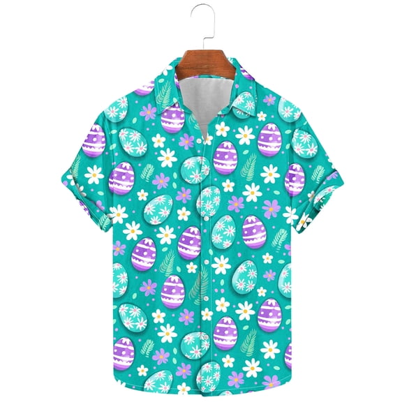 Dolkfu Men's Shirts Graphic Short Sleeve Easter Day Aloha Shirt Mens Button Down Collared Beach Shirt L