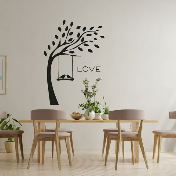 Love - Life Reminder Beautiful Tree Silhouette Cute Birds Drawing Vinyl Design Wall Sticker Wall Art Decal Boys Girls Kids Room Bedroom Nursery KinderHome Decor Stickers Decoration Size (20x18 inch)