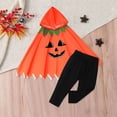 thumbnail image 2 of Zylarhe Girls Halloween Cape Set Autumn Winter Print Hooded Cape Top Pants Two Piece Outfit Orange 3-6 Months, 2 of 8