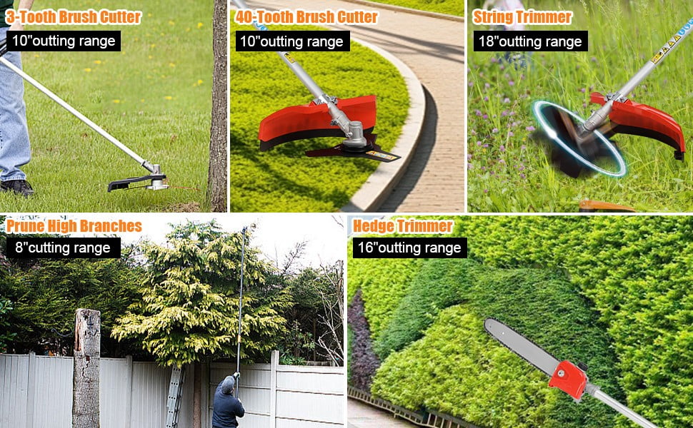 Floseru 2-Stroke Weed Eater, 52cc Gas Weed Wacker 5 in 1 Gas String Trimmer Multi Functional Garden Trimming Tools with Rubber Handle & Shoulder Strap Brush Cutter for Lawn, Garden and Yard