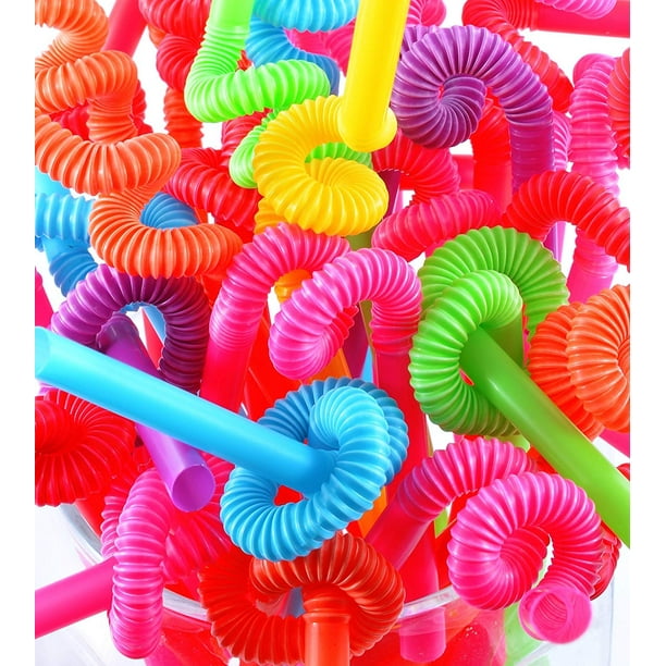 Flexible , Bendy Straws Unwrapped Neon Assorted ( pack of 100