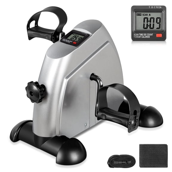Under Desk Bike Pedal Exerciser, Indoor Cycling & Mini Exercise Bike for Legs & Arms for Home Office, 240 lb Capacity, Silver
