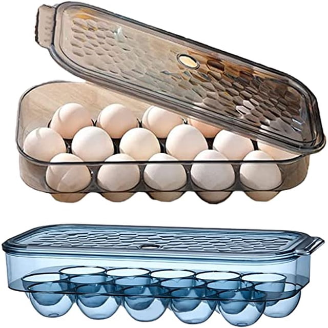Juego de 2 hueveras de plástico, almacenamiento de huevos apilable, huevera para nevera, huevera de cocina, con 16 hueveras para proteger y mantener los huevos frescos (azul y negro) TUNC Sencillez
