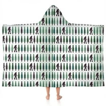Green Bigfoot and Tree Pattern Hooded Bath Towel，50"x30" for Ages 3 To 12 Kids, Quick Dry Lightweight Soft Microfiber Hood Beach Towel Cover Up for Kids