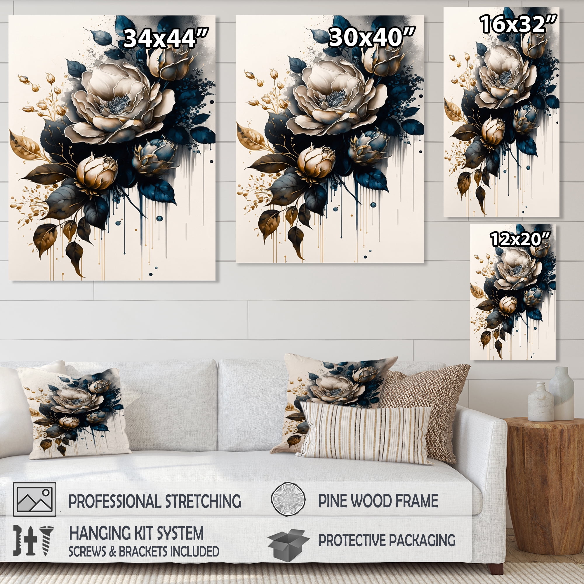 Designart Black And White Rose Design I Canvas Wall Art