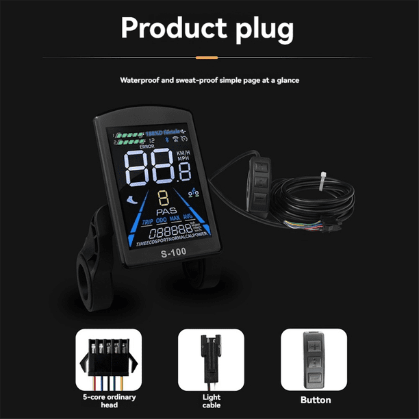 Amplificador de Potencia de Iones de Litio para Bicicleta de Montaña, Accesorios Modificados, Medidor LCD en Color S-100 con Controlador Trimodo 30A, Kit Portátil