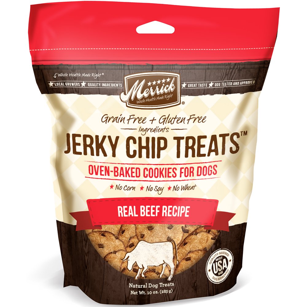 Merrick Jerky Chip Treats GrainFree Real Beef Recipe Dry Dog Treat, 10